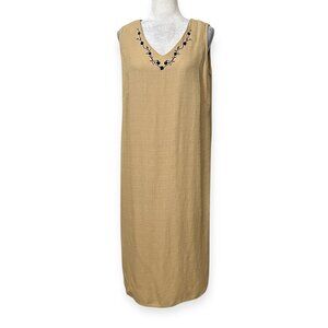 Michael Blake Women's Petite 16WP Sleeveless Shift Dress Beige Embroidered